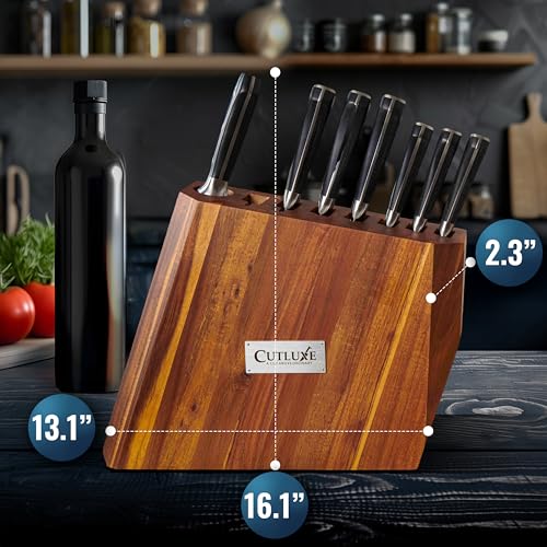 Cutluxe Kitchen Knife Set – 8 Pcs Professional Chef Knife Set with Block – Razor Sharp Knives with Full Tang Design, High Carbon German Steel, Natural Acacia Wood Block – Artisan Series - Image 3