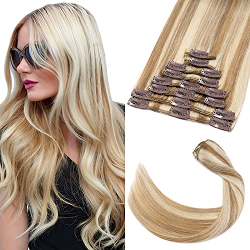 Elailite Hair Extensions Clip in Real Hair Human Hair Remy, 8 Pcs Invisible Thin Weft