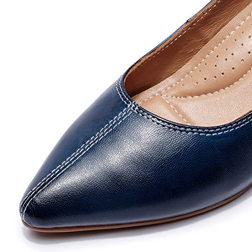 Image of Mona flying Women's Leather Pump Med Heel Pointed Toe Office Dressy Shoes