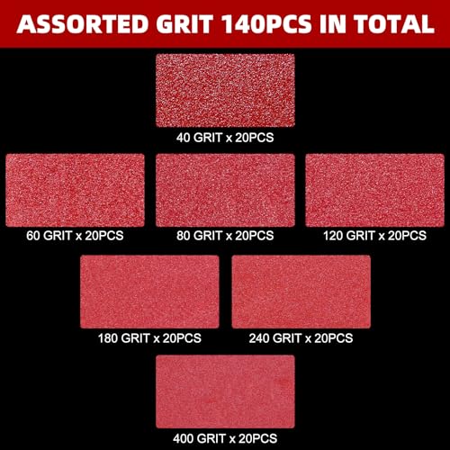 140 Stück Exzenter Schleifpapier 125mm Klett 40/60/80/120/180/240/400 Körnung Schleifscheiben Set für 8 Loch Rund Exzenterschleifer Schleifen