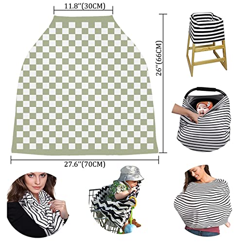 Image of Sage Green Car Seat Covers for Babies, Nursing Breastfeeding Covers Stretchy Breathable Baby Carseat Canopy Cover for Girls and Boys Shower Gifts Modern Minimalism Checkered Plaid
