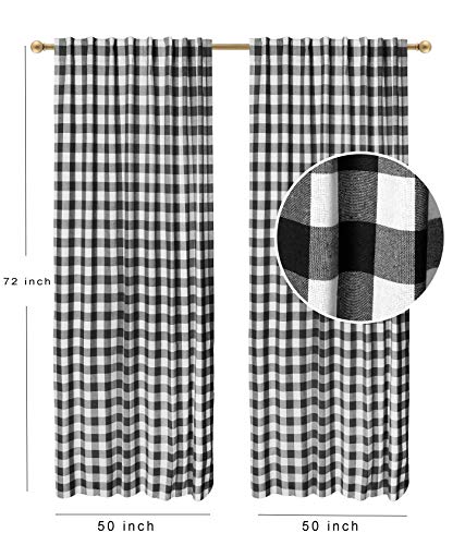 Window Panels Curtain Gingham Check Cotton Fabric 50X72 Inch Black White Set Of 2,Farmhouse Curtain,Tab Top Curtains,Room Darkening Drapes,Curtains For Bedroom,Curtains For Living Room #TOP7
