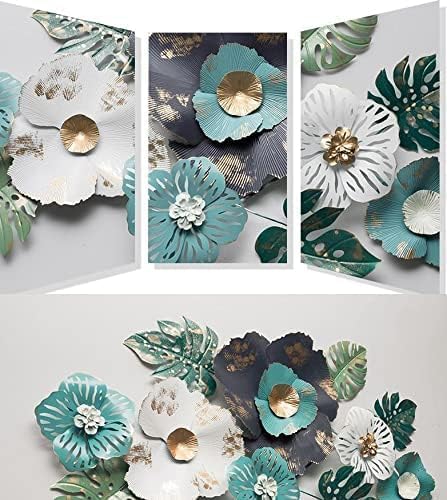 Image of SMILES GIFT Luxury Imported Wall Hanging | Handcrafted Metal Blue & Green Flower Decoration | Home Decor for Living Room & Office
