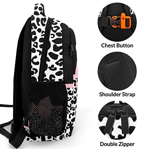 Leopard Print Pink Black Bow Backpack Multifunctional Waterproof Laptop Bag for Travel Gift4