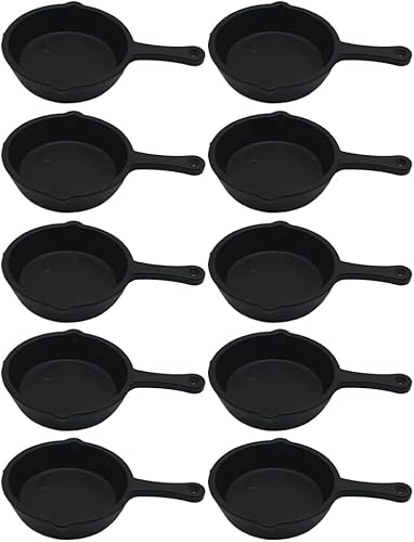 Miniatura 7 de ARTIBETTER Juego de 10 piezas de sartén en miniatura de hierro fundido para galletas horneadas, brownie, casa de muñecas, accesorios de cocina