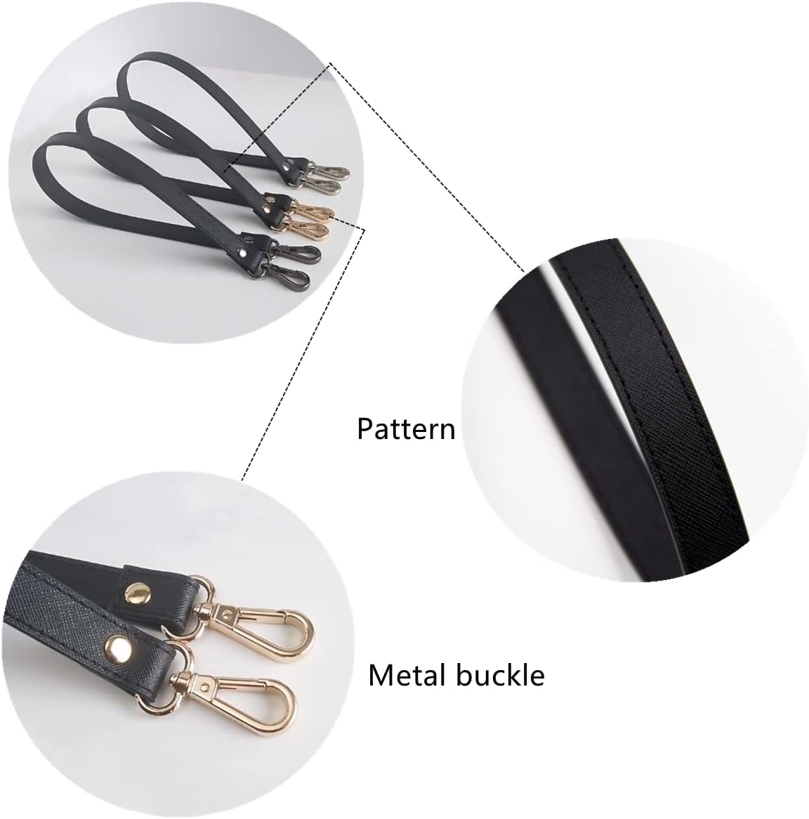 ESUPPORT Purse Straps Replacement Leather Handbags Shoulder Bag Wallet DIY 23.62 Inch Long (Black) - Image 2