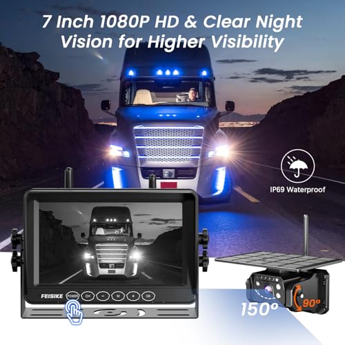 Image of Magnetic Solar Wireless Backup Camera for RV Truck Trailer - 7 inch 1080P Monitor, 1-Min Install, No Delay, 150 Rearview Camera, IR Night Vision, Auto-Sleep, Rechargeable Battery Reverse Camera