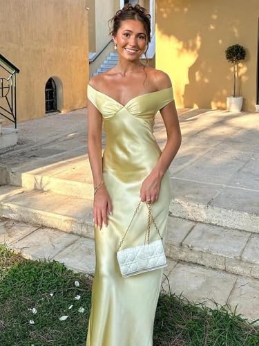 Off The Shoulder Satin Prom Dresses for Women Pleated Backless Long Formal Evening Party Gown4