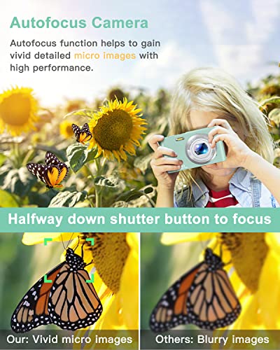 Digital Camera For Kids,1080P 48Mp Autofocus Kids Camera With 32Gb Sd Card, Kids Digital Video Camera With 16X Zoom, Compact Portable Mini Cameras For Kids, Girls, Boys, Teens (Green) #TOP1
