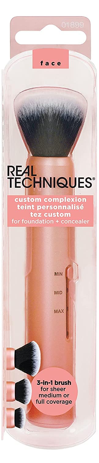 Real Techniques 1899M, Custom Complexion Makeup Brush 3in1 Brush for Foundation + Concealer