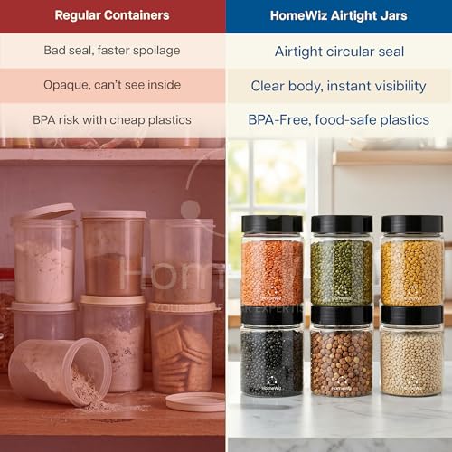 Image of HomeWiz Airtight Kitchen Storage Box 250ml Pack of 8 | Food Grade BPA-Free Kitchen Jars | Storage & Containers Set | Masala Container Set | Unbreakable Plastic Container Set | For Spices & Pulses