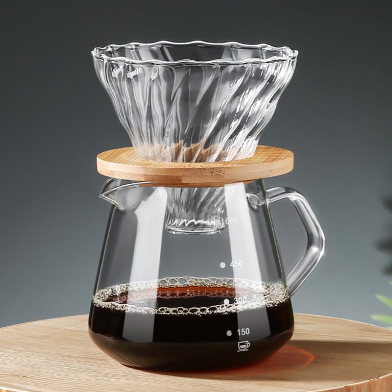 600ml Glass Coffee Server Set V60 Pour Over Coffee Maker Set with Dripper Glass Coffee Dripper for Home Office Gift