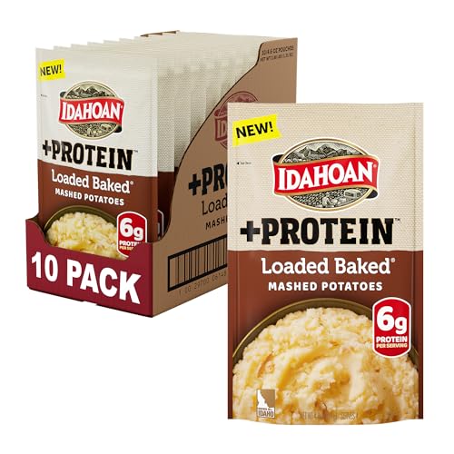 Idahoan Loaded Baked +Protein Mashed Potatoes, Naturally Gluten-Free, 100% Real Idaho Potatoes, 4 servings per bag, 4.6 ounce (Pack of 10)