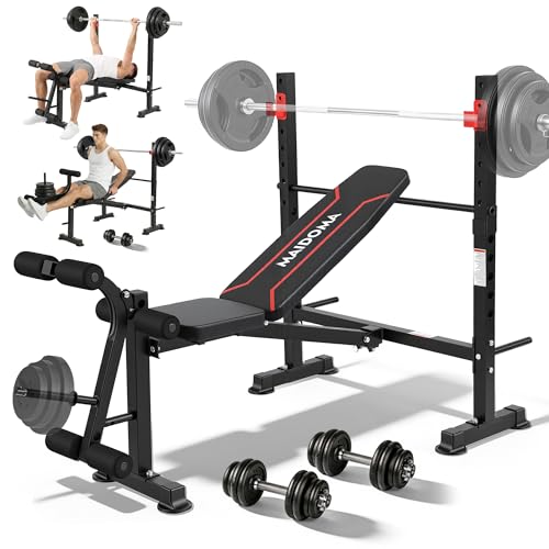 MAIDOMA 750LBS Weight Bench with Bench press rack, Adjustable Workout Bench Set with Leg...
