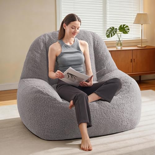 Homguava Bean Bag Chairs for Adults,Giant Beanbag Couch Adult Bean Bag Chair with Filler Included,Modern Lazy Sofa Comfy Chair for Living Room(Grey)