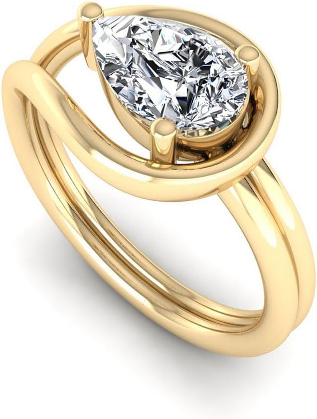 IGI Certified 1 Carat Pear Cut Lab Grown Diamond (E, VS1) 14K Gold Split Shank Solitaire Wedding Engagement Ring for Women