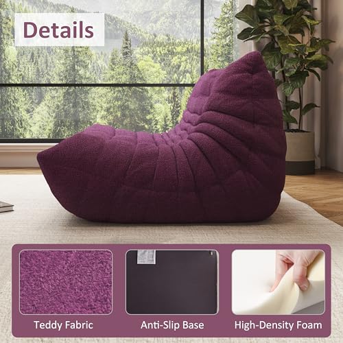 Image of Giant Bean Bag Chair for Adult, Cozy Boneless Fireside Accent Loveseat Chair,Memory Foam Floor Sofa, Comfy Lounge Couch for Bedroom Small Living Room Apartment Daily Relax(Purple,Loveseat)