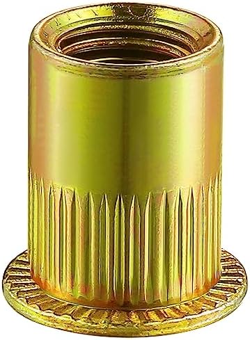 Wensilon Rivet Nut 5/16-18UNC 100Pcs Yellow Zinc Plated Finish Flat Head Rivnut Threaded Insert Nut Knurled Body