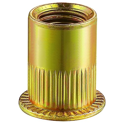 Wensilon Rivet Nut 3/8-16UNC 100Pcs Yellow Zinc Plated Finish Flat Head Rivnut Threaded Insert Nut Knurled Body
