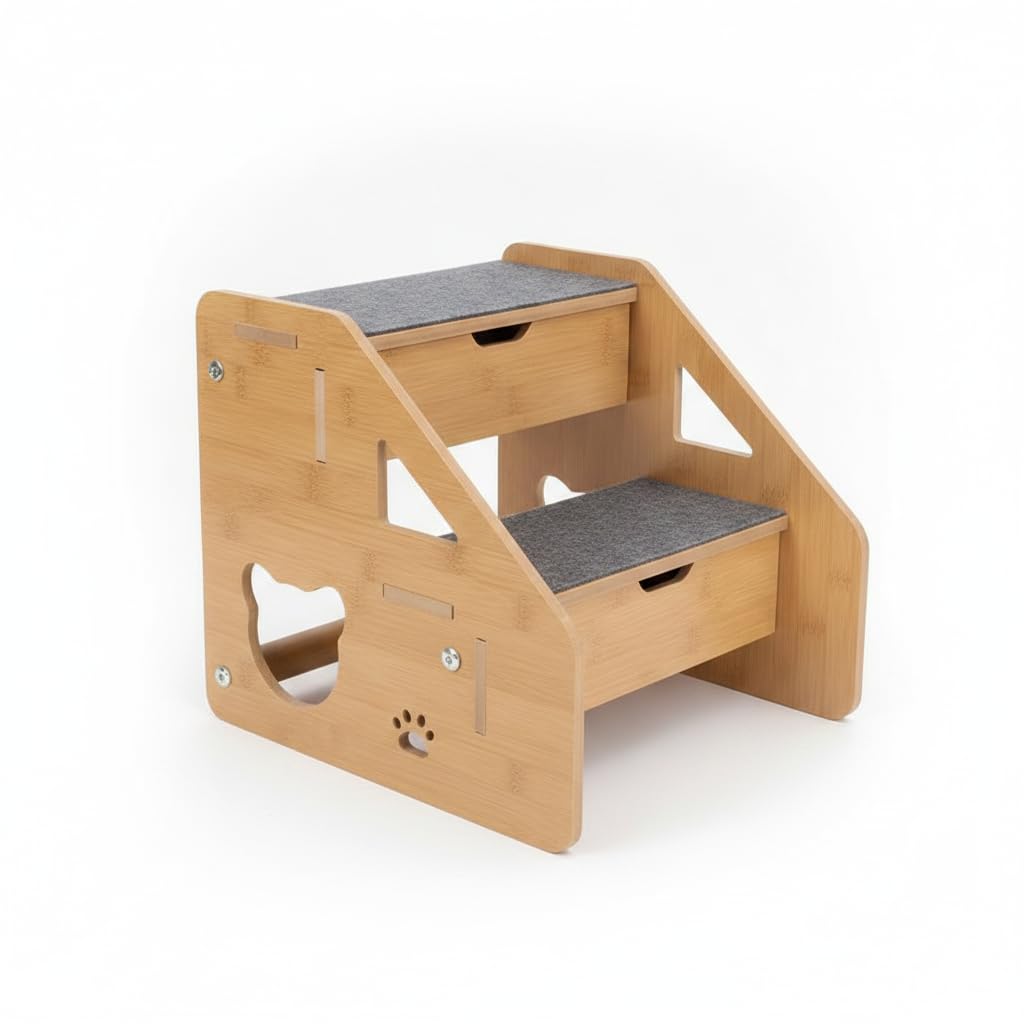 Scaletta per Animali in Legno, Rivestimento in tessuto, Pedana per animali, Accesso ai mobili, style to 1