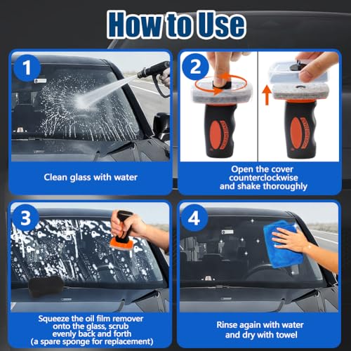 zxbaers Glass Oil Film Remover for Car, Glass Guard Cleaner with Car Wash Sponge and Towel, Glass Emulsion Cleaner, Remover Oil Film & Smudges, Improve Windshield Clarity for Safe Driving — view 5