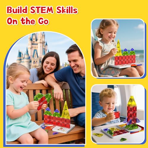Image of Magnetic Tiles Travel Toys with Storage Case, Portable STEM Building Blocks for 3-8 Year Olds, Toddler Airplane Activities & On-The-Go Birthday Gift for Boys & Girls