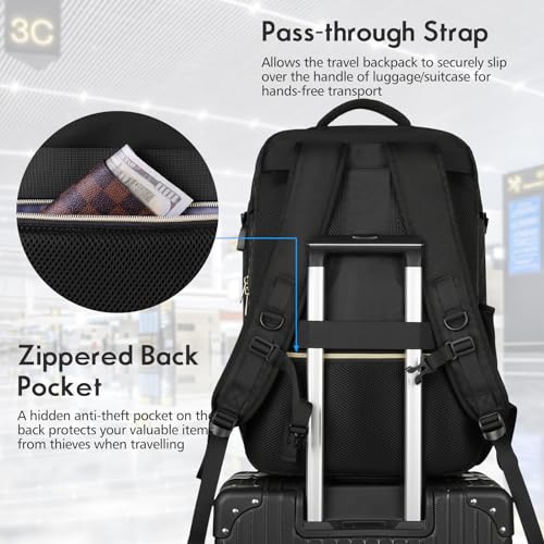 MOMUVO Carry On Backpack for Women,Flight Approved Large Travel Laptop Backpack Water Resistant Luggage Travel Bag for Weekender Business, Black-1 の商品画像 5
