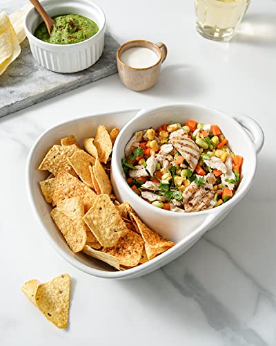 Le Tauci Chip And Dip Bowls, Anti-Soggy Cereal Bowl, Soup And Side/Cracker Bowls Sets For Breakfast, Soup And Sandwich, Bread Dipping Bowls, Set Of 2, White #TOP6