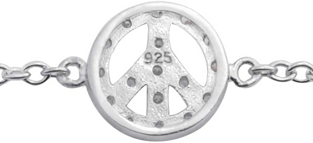 Miniatura 5 de Bling Jewelry 3 Multi CZ Peace Sign Symbol Anklet Charm Anklet Link Ankle Bracelet For Women .925 Sterling Silver Adjustable 9 To 10 Inch With