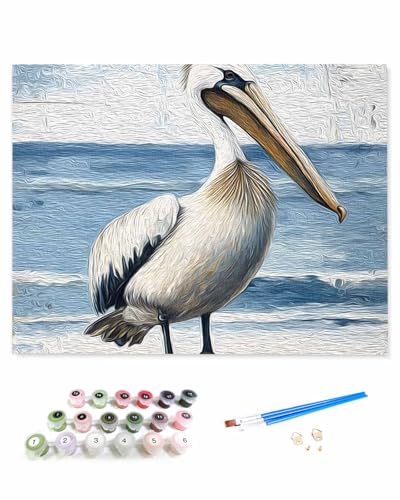 VamJump 数字油絵 手塗り 油絵 ペリカン 海 近代主義 DIY絵 初心者 時間をつぶす 壁飾り アートクラフト 絵画手芸キッ 絵の具をつける 塗りつぶし掛け 40x50cm