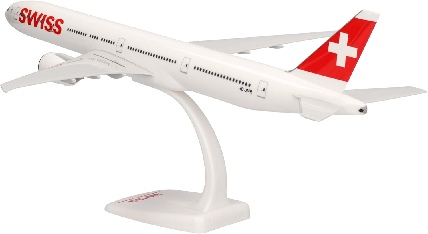 Herpa Snap-fit Airplane Model Boeing 777-300ER Swiss on Scale of 1:200, Plastic Miniature with pedastal, Model Building, Collectors Edition