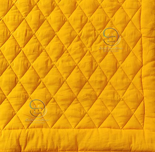 Image of Jaipuri Razai Single Bed Gold Print with Computerized Quilting Use as Soft and Breathable Cotton Comforter Quilt Rajai Blanket Dohar Size 55X85 inch Yellow Pack of 2