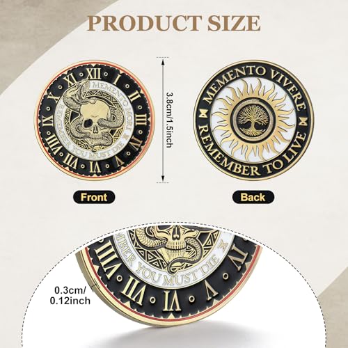Image of Misdary 10 Pcs Souvenir Coin Mori Memento Vivere Reminder Token Metal Skull Challenge Coin Locket Stoicism Gift Challenge Reminder Pendant for Daily Practice Stoic (Gold Style