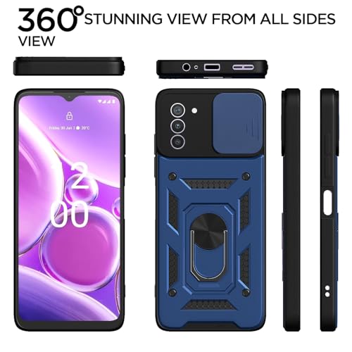 Image of Pikkme D10 Tough Armor Bumper Case | 360 Protection Case | Sliding Camera Shield Cover & Ring Holder Stand Back Cover for Nokia G42 5G (Blue)
