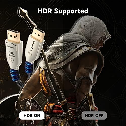 BolAAzuL DisplayPort 2.0 Cable Newly Released 16K DP 2.0 Cable 8K/120Hz, 4K/144Hz, 2K/240Hz Nvidia-G-Sync AMD Free Sync Supported, Braided DP UHBR10 Cord 3m Male to Male with Latch&Metal Shell