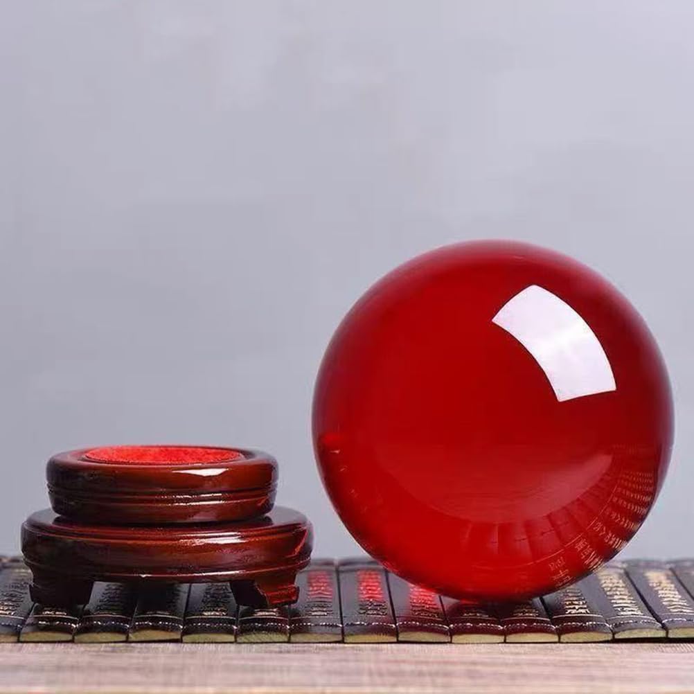 Red Crystal Ball with Base,Solid Clear Glass Orb Decorative Sphere,Crystal Ball Prop Ornament for Feng Shui,Witchcraft,Scrying,Divination,20cm