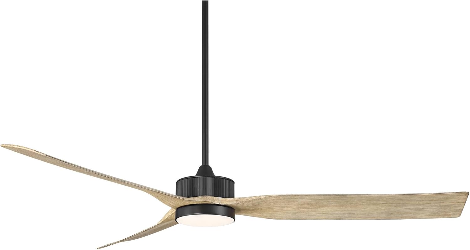 Casa Vieja 60" Montage Farmhouse Rustic Country Indoor Cottage Core Outdoor Ceiling Fan 3 Blade LED Light Remote Control Matte Black Finish Oak Finish Blades Bedroom Patio Damp Rated Decorative