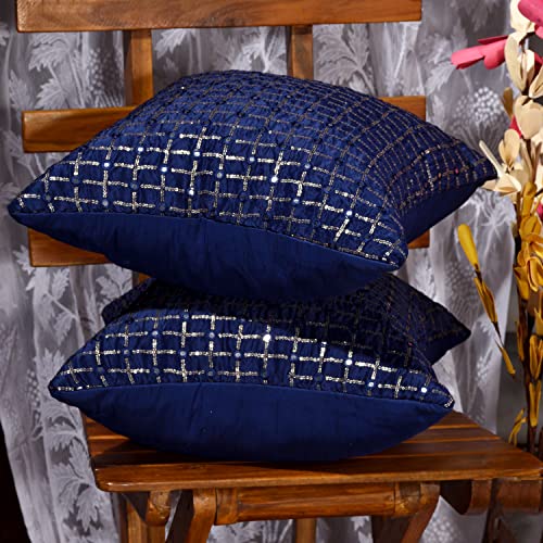 Image of Decorative 20x20 Cushion Covers Set of 2, Embroidered Pillow Covers, Designer Cushion for Sofa, Festive Throw Pillow Cover