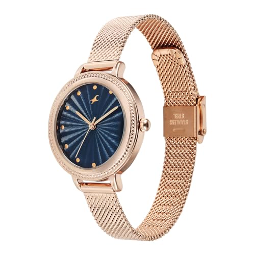 Image of Fastrack Stunners X Quartz Analog with Dark Blue Dial Rose Gold Stainless Steel Strap Watch for Girls - 68048WM03