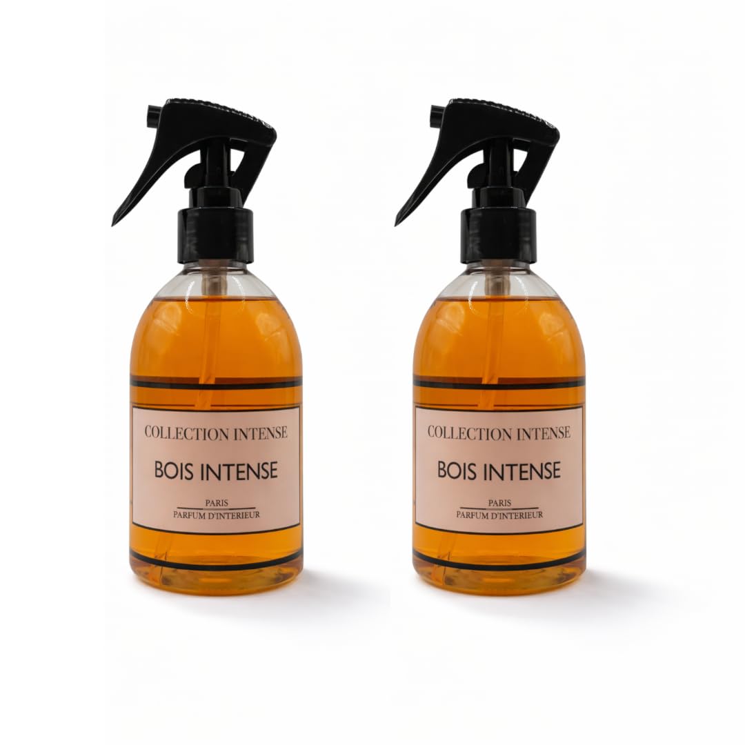 Désodorisant Maison et Spray Textile, 250ml, Lot de 2, Collection Intense, Longue Tenue, pour Linge, Canapé, Rideaux, Draps, Dressing et Voiture (Bois Intense x2)