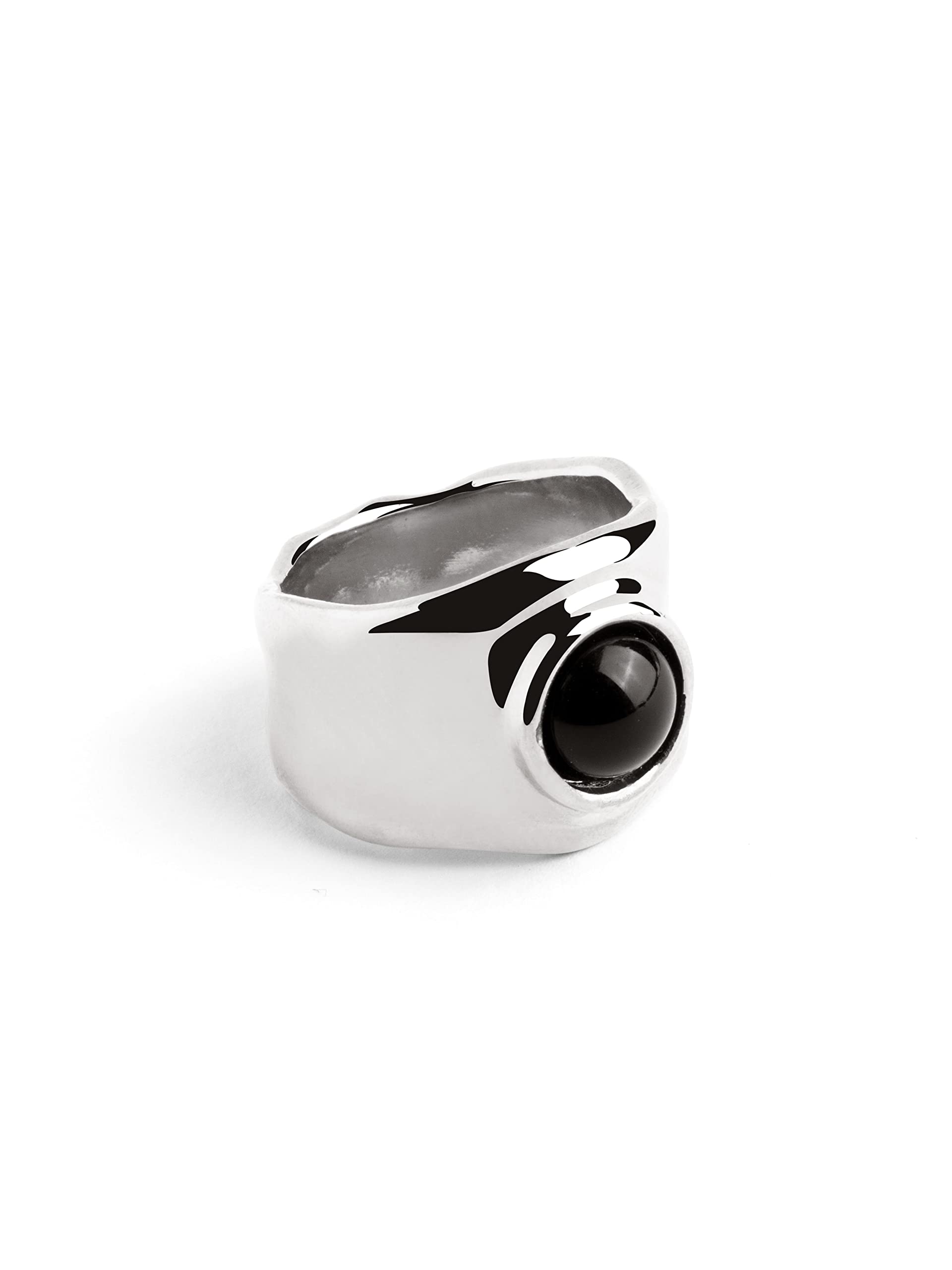 SINGULARU Anillo My Onyx - Anillo Macizo de Latón con Acabado Baño de Rodio y Piedra Onix - Joyas para Mujer - Hecho en España - Varios Acabados y Tallas - Talla 18