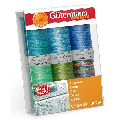 Gutermann 0 Hilo Conjunto, Algodón, Azul/Greem, 300m, 600