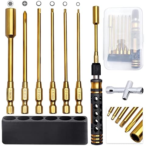 HobbyPark 6 in 1 RC Hex Driver Screwdriver Set 1.5mm 2.0mm 2.5mm 3.0mm & Hex Nut Driver & Phillips Bit and Wheel Wrench for RC Car Hobby Tool Kit Cover