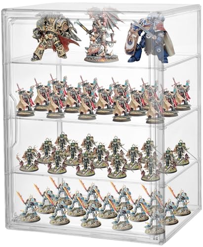 Clear Acrylic Miniature Storage Case Stackable Miniature Carrying Case for Collectibles Transport Action Figure Display case with Magnetic Door Death Guard 40k 14.2 10.6