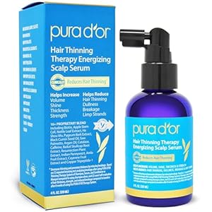 PURA D’OR Hair Thinning Therapy Energizing Scalp Serum 4oz w/Copper Tripeptide, Biotin, Caffeine, Plant Stem Cell, Catalase & DHT Balance, Rosemary Green Tea Leaf Extract, All Hair Types, Men Women