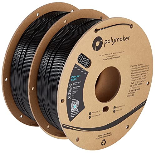 Image of Polymaker PETG Filament 1.75mm 2kg Black*2 3D Printer Filament, PolyLite PETG 3D Printing Filament 1.75mm, Dimensional Accuracy + /- 0.03mm, Print with Most 3D Printers