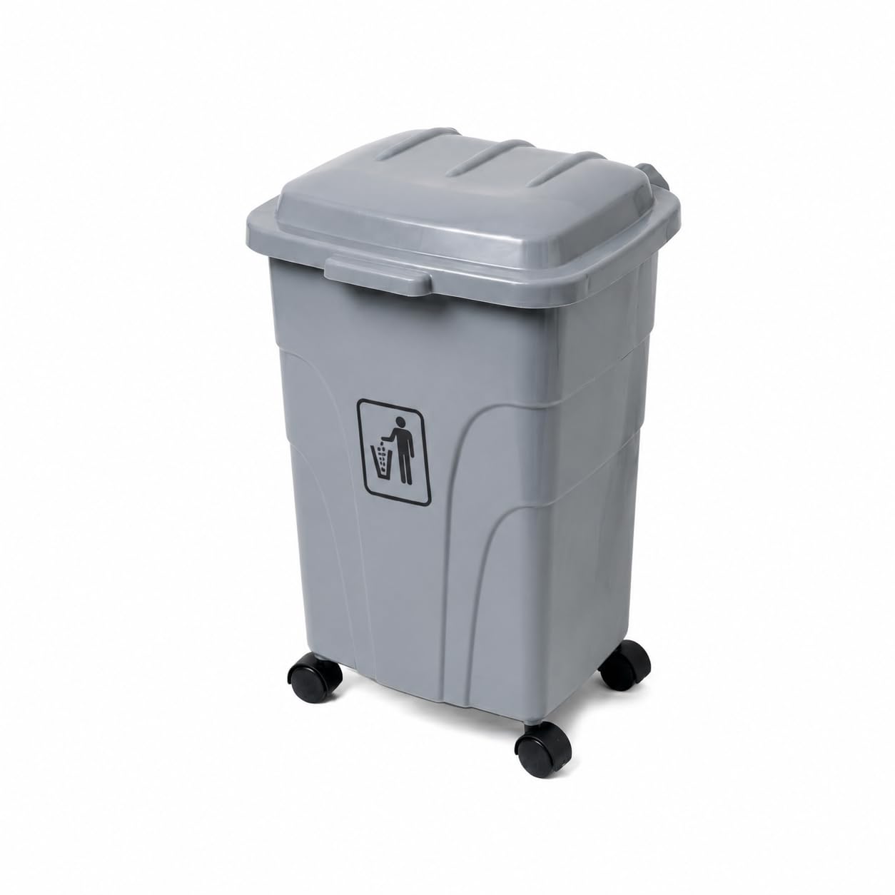 Cubo de Basura con Ruedas Auren 70L, Papelera de Reciclaje Grande con 4 Ruedas Giratorias, Contenedor de Plástico Resistente para Hostelería, Restaurantes y Terrazas, 45x44x68 cm (Gris)