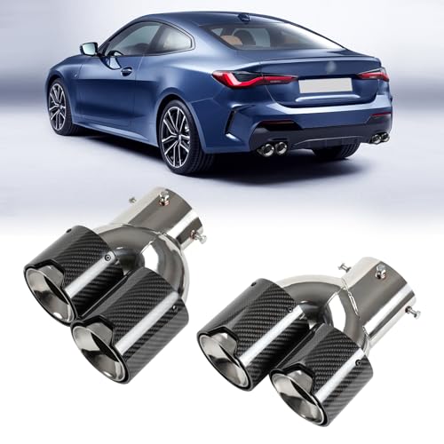 2-Pack Carbon Fiber Dual Exhaust Tips for BMW G20 M340i 330i 330e / G42 M240i / G22 G23 M440i Stainless Steel Inner Layer Tailpipe Tip