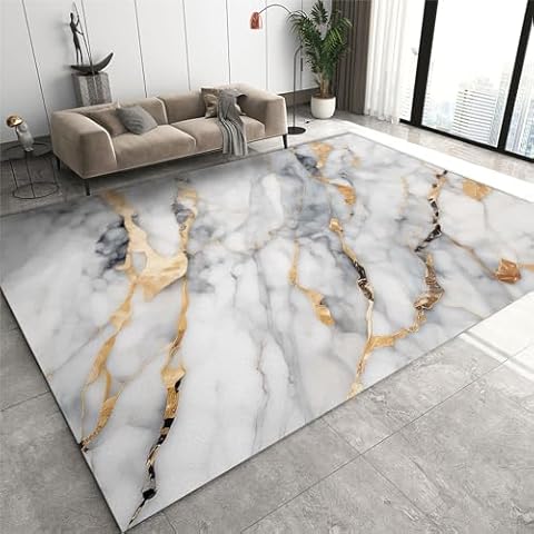 SANSJI Gold White Marble Area Rug Cover