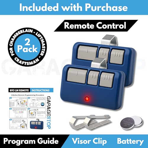 Image of 2X for 893LM 893Max Chamberlain Craftsman Liftmaster Universal Garage Door Opener Remote, 1993-Present, Garage Clicker Replacement for 5 Learn Button, Blue Shell